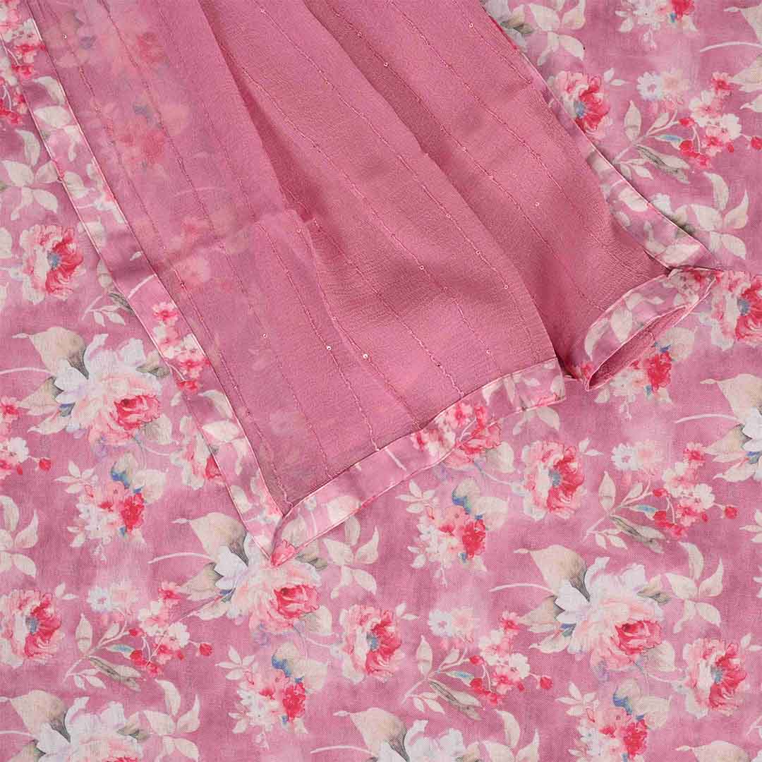 Light Mauve Floral Linen Unstitched Jaipuri Suit Set With Chiffon Dupatta