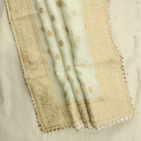 Light Pista Gotapatti Unstitched Chanderi Jaipuri Suit Set With Dola Silk Dupatta