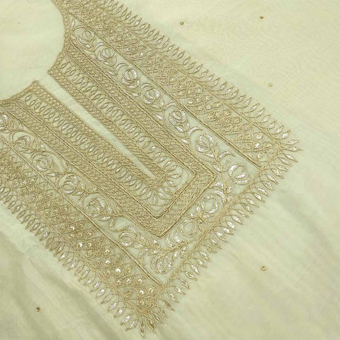 Light Pista Gotapatti Unstitched Chanderi Jaipuri Suit Set With Dola Silk Dupatta