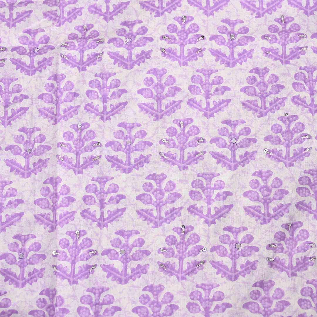 Lilac Purple Unstitched Cotton Jaipuri Suit Set With Chiffon Dupatta