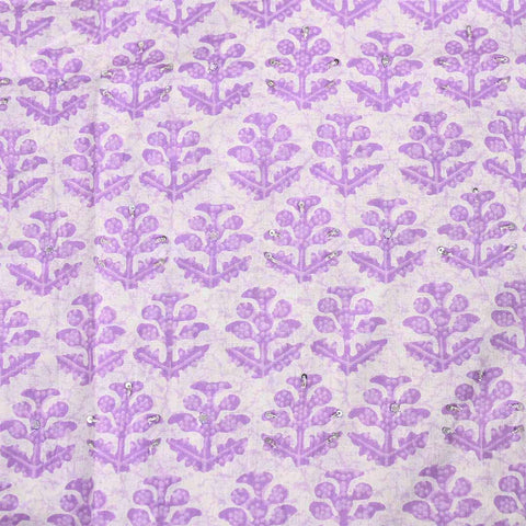 Lilac Purple Unstitched Cotton Jaipuri Suit Set With Chiffon Dupatta