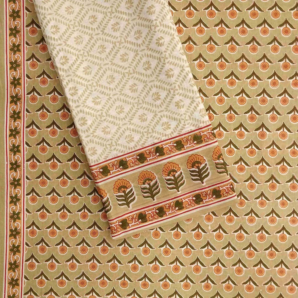 Lily Tan Unstitched Cotton Rajasthani Suit With Malmal Dupatta