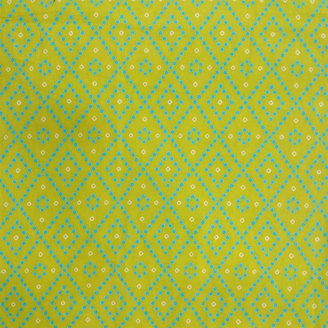 Lime Bandhej Unstitched Cotton Rajasthani Salwar Suit With Chiffon Dupatta