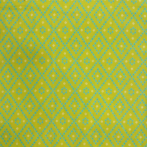 Lime Bandhej Unstitched Cotton Rajasthani Salwar Suit With Chiffon Dupatta