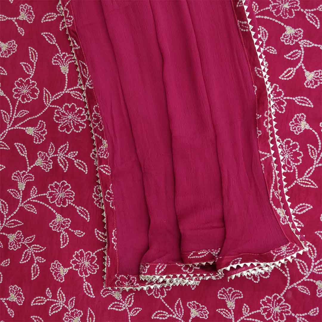 Magenta Unstitched Muslin Jaipuri Salwar Suit With Chiffon Dupatta