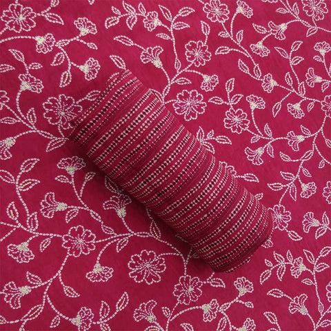 Magenta Unstitched Muslin Jaipuri Salwar Suit With Chiffon Dupatta