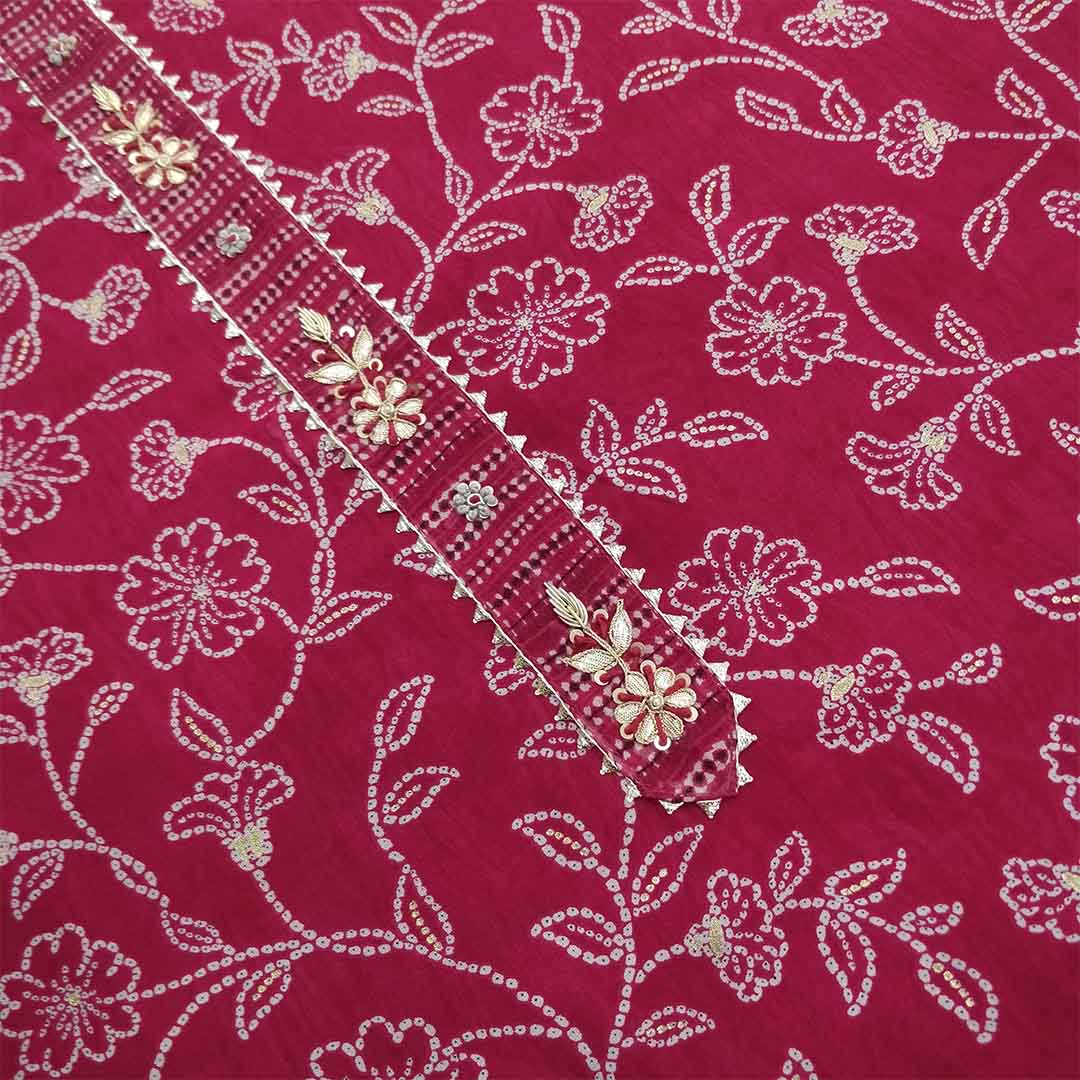 Magenta Unstitched Muslin Jaipuri Salwar Suit With Chiffon Dupatta