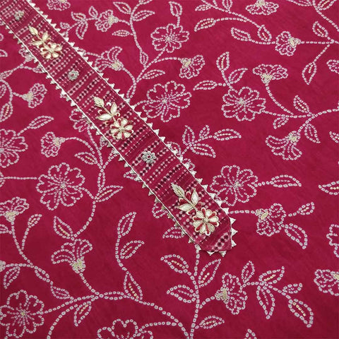 Magenta Unstitched Muslin Jaipuri Salwar Suit With Chiffon Dupatta