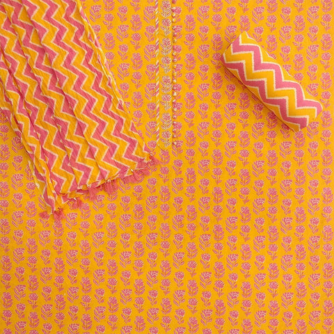 Mango Pink Unstitched Cotton Rajasthani Salwar Suit With Malmal Dupatta