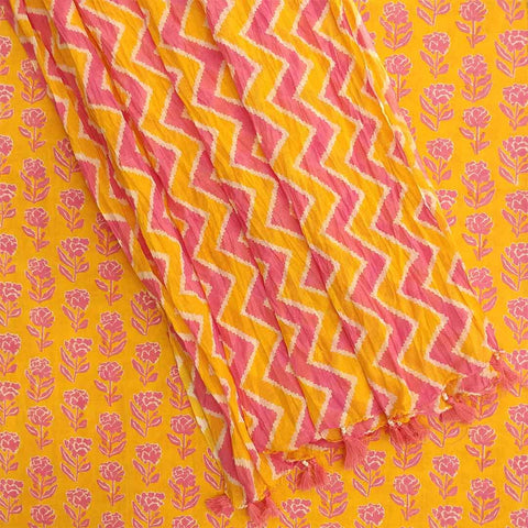 Mango Pink Unstitched Cotton Rajasthani Salwar Suit With Malmal Dupatta