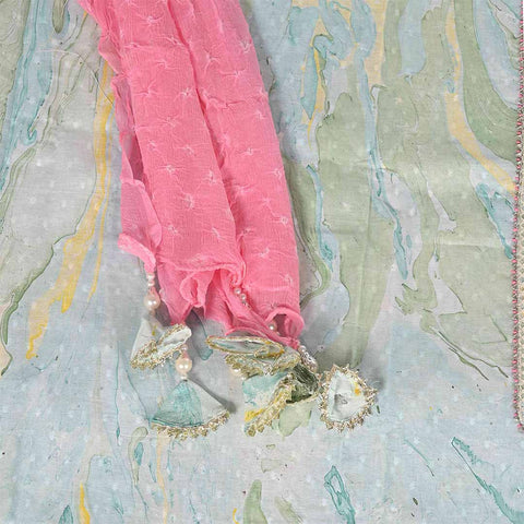 Marble Print Unstitched Cotton Jaipuri Salwar Suit With Chiffon Dupatta