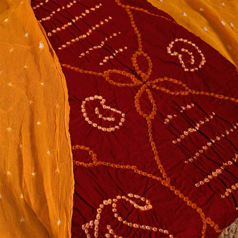 Maroon Bandhej Unstitched Cotton Jaipuri Salwar Suit With Chiffon Dupatta