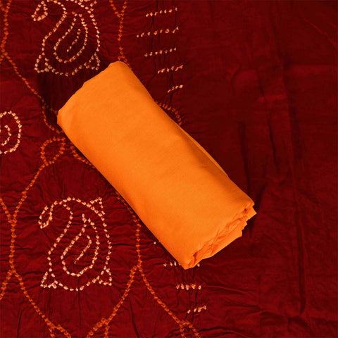 Maroon Bandhej Unstitched Cotton Jaipuri Salwar Suit With Chiffon Dupatta