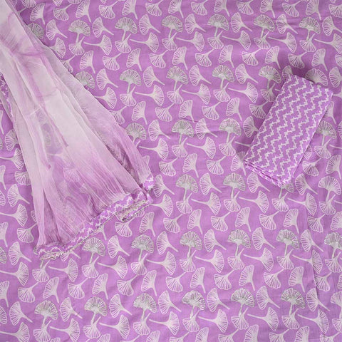 Moff Leaf Unstitched Cotton Jaipuri Salwar Suit With Chiffon Dupatta
