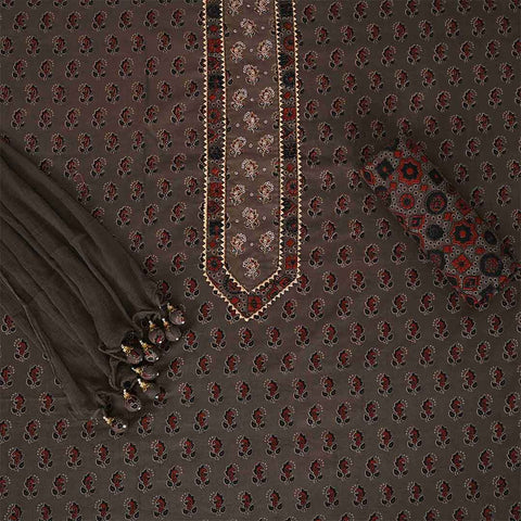 Mud Ajrakh Unstitched Cotton Jaipuri Salwar Suit With Chiffon Dupatta