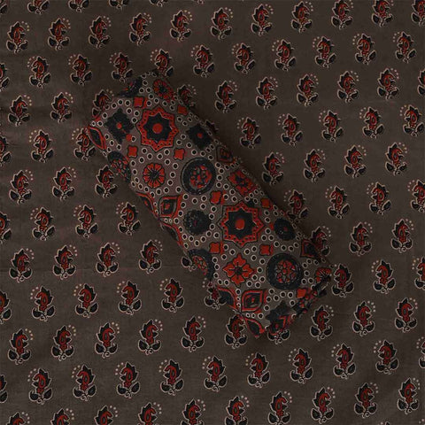 Mud Ajrakh Unstitched Cotton Jaipuri Salwar Suit With Chiffon Dupatta