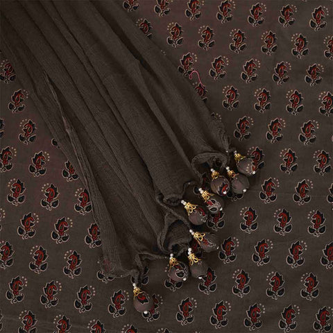Mud Ajrakh Unstitched Cotton Jaipuri Salwar Suit With Chiffon Dupatta