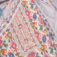 Multi Ikat Unstitched Cotton Jaipuri Salwar Suit With Chiffon Dupatta