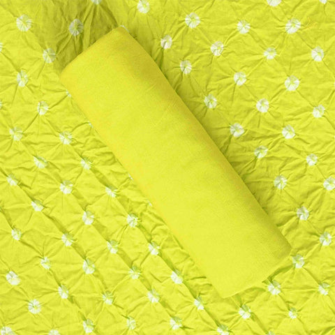Neon Green Bandhani Unstitched Cotton Salwar Jaipuri Suit With Chiffon Dupatta