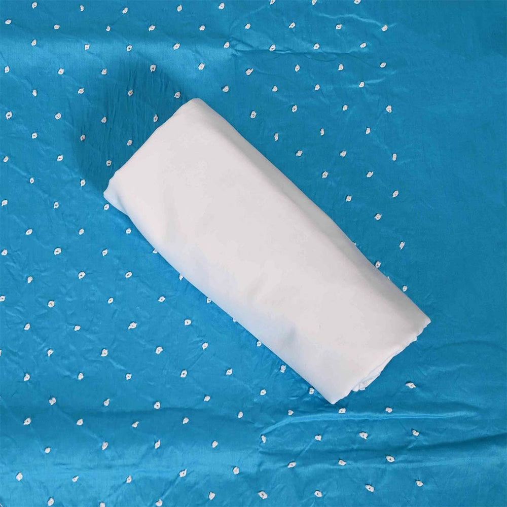 Ocean Blue Unstitched Cotton Jaipuri Suit Set With Chiffon Dupatta