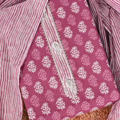 Onion Pink Unstitched Cotton Suit Set With Malmal Dupatta