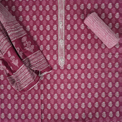 Onion Pink Unstitched Cotton Suit Set With Malmal Dupatta