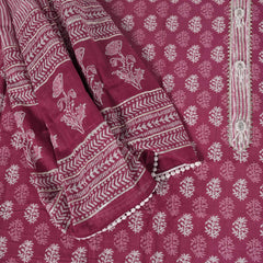 Onion Pink Unstitched Cotton Suit Set With Malmal Dupatta
