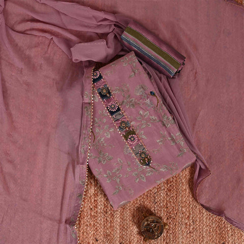 Onion Pink Unstitched Muslin Jaipuri Salwar Suit With Chiffon Dupatta