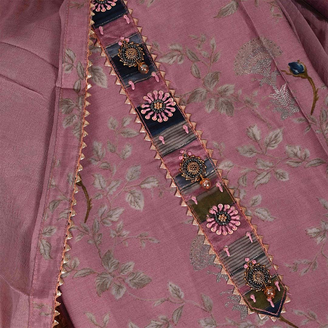 Onion Pink Unstitched Muslin Jaipuri Salwar Suit With Chiffon Dupatta