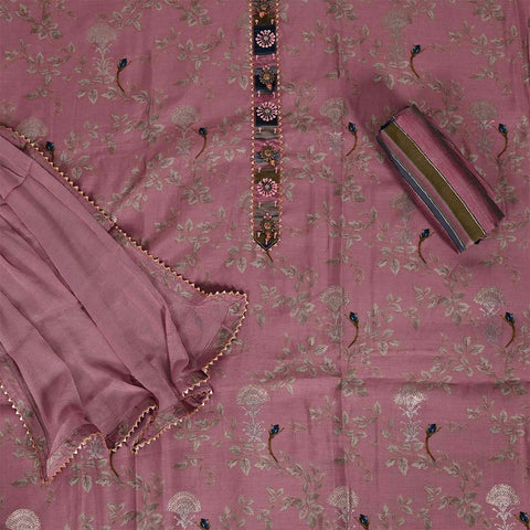 Onion Pink Unstitched Muslin Jaipuri Salwar Suit With Chiffon Dupatta