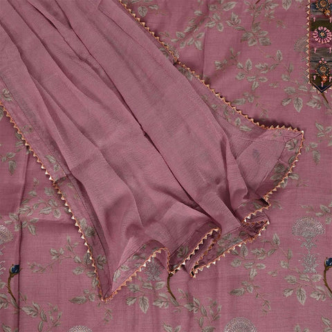 Onion Pink Unstitched Muslin Jaipuri Salwar Suit With Chiffon Dupatta