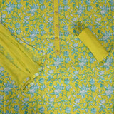 Pantone Green Unstitched Cotton Rajasthani Salwar Suit With Chiffon Dupatta