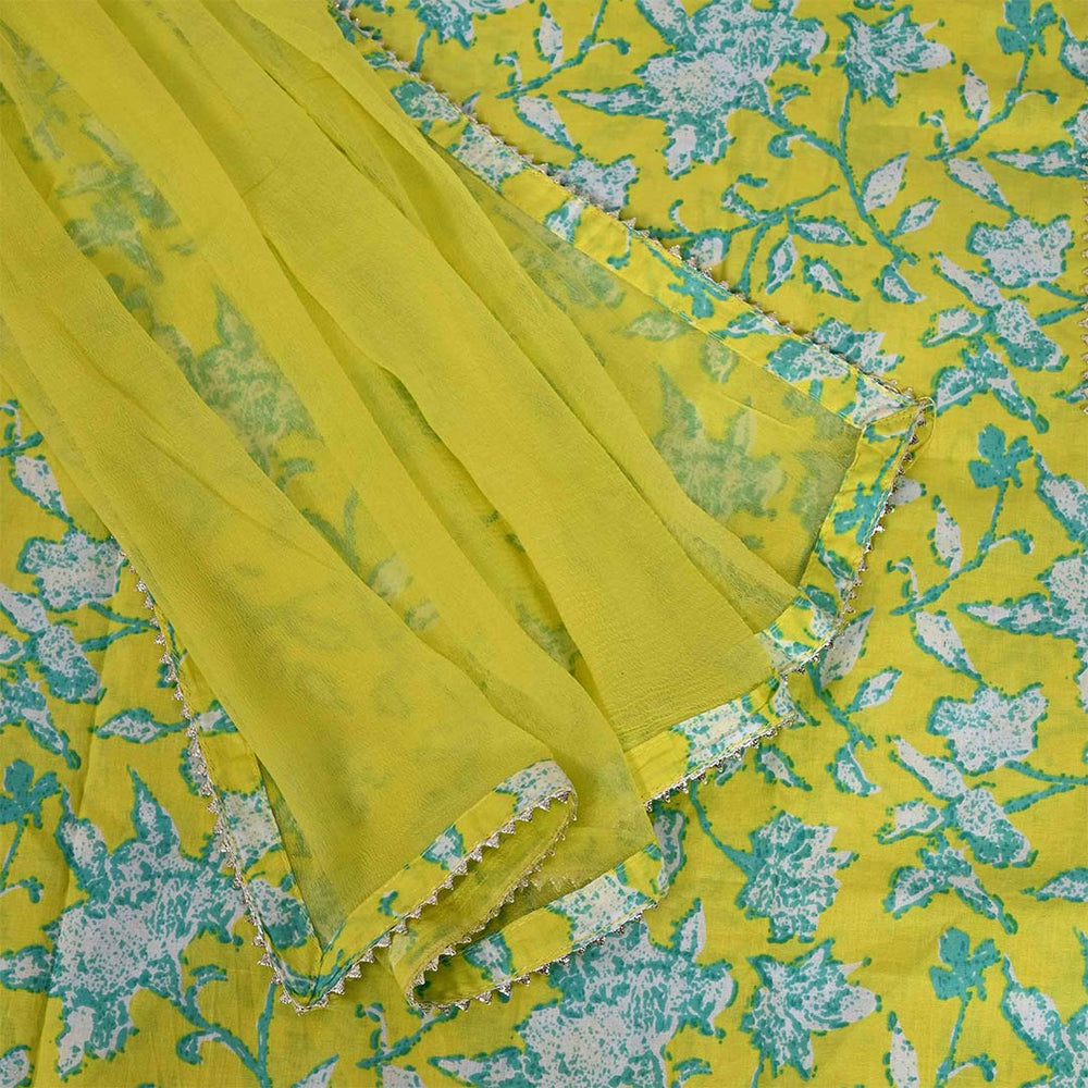 Pantone Green Unstitched Cotton Rajasthani Salwar Suit With Chiffon Dupatta