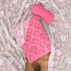Pink Bandhani Unstitched Cotton Rajasthani Salwar Suit With Chiffon Dupatta