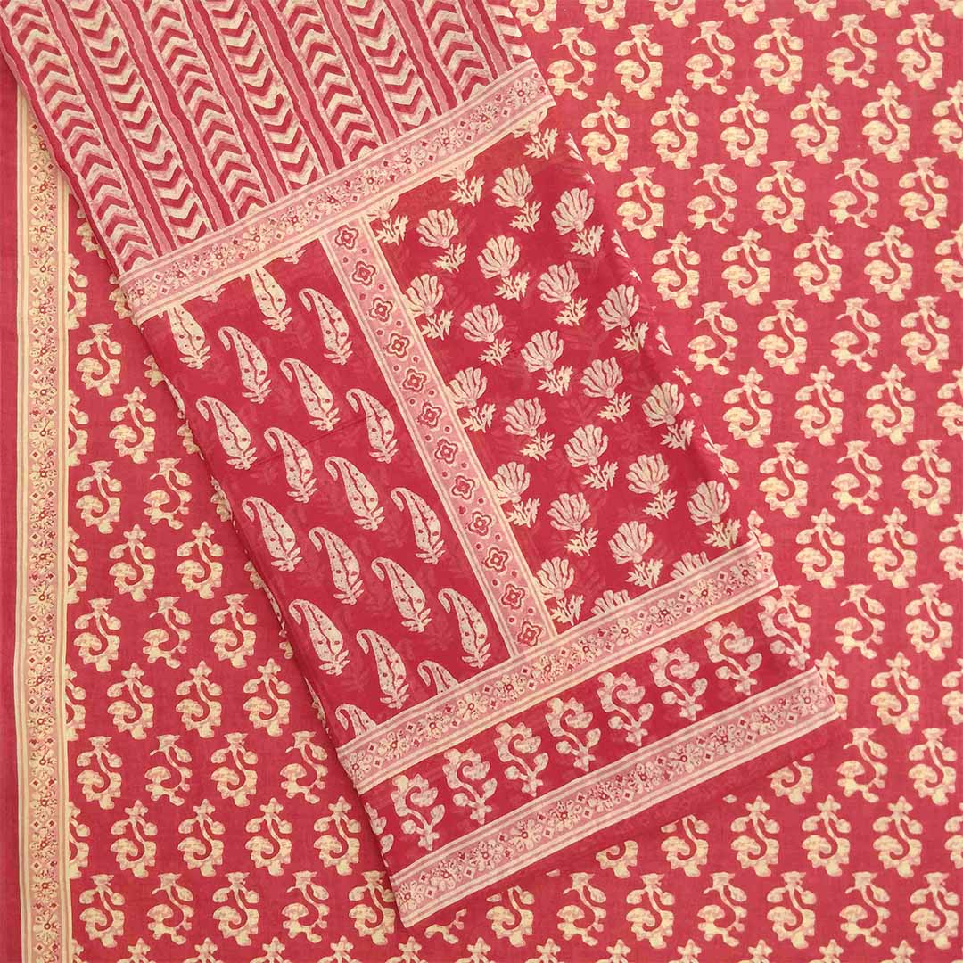 Pink Batik Unstitched Cotton Jaipuri Suit Set With Malmal Dupatta