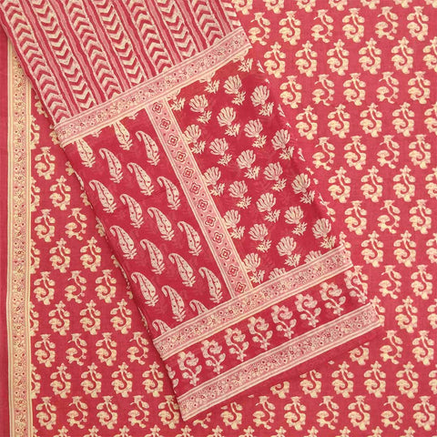 Pink Batik Unstitched Cotton Jaipuri Suit Set With Malmal Dupatta