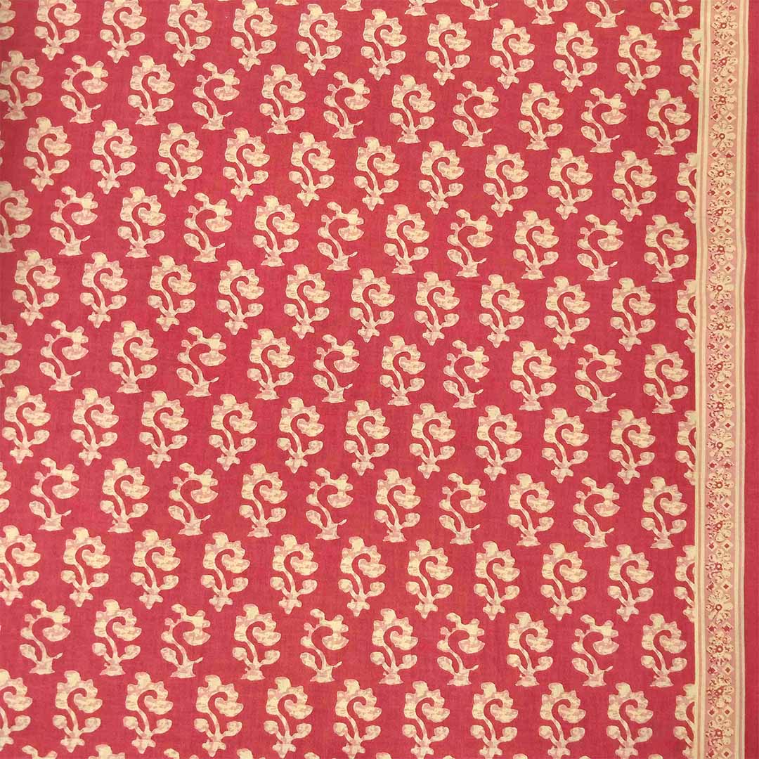 Pink Batik Unstitched Cotton Jaipuri Suit Set With Malmal Dupatta