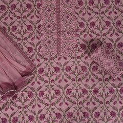 Pink Dusty Unstitched Cotton Jaipuri Suit Set With Chiffon Dupatta