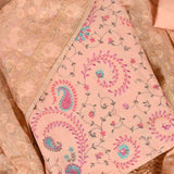 Pink Embroidery Unstitched Chanderi Rajasthani Salwar Suit With Silk Dupatta