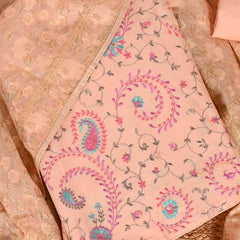 Pink Embroidery Unstitched Chanderi Rajasthani Salwar Suit With Silk Dupatta