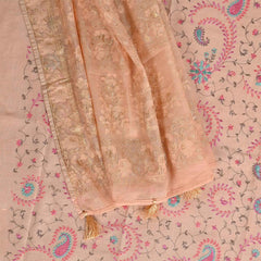 Pink Embroidery Unstitched Chanderi Rajasthani Salwar Suit With Silk Dupatta