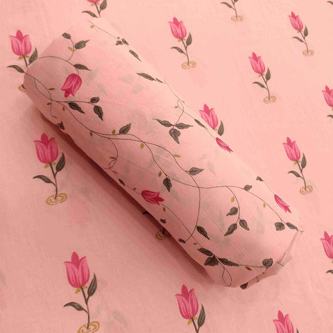 Pink Lotus Cotton Unstitched Jaipuri Suit Set With Malmal Dupatta