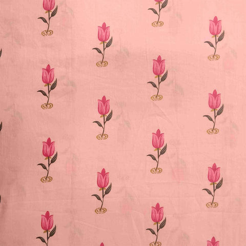 Pink Lotus Cotton Unstitched Jaipuri Suit Set With Malmal Dupatta