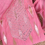 Pink Mirror Work Unstitched Muslin Jaipuri Salwar Suit With Chiffon Dupatta