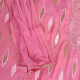Pink Mirror Work Unstitched Muslin Jaipuri Salwar Suit With Chiffon Dupatta