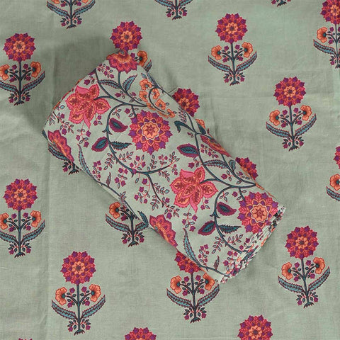 Pista Multiflower Unstitched Cotton Rajasthani Salwar Suit With Chiffon Dupatta