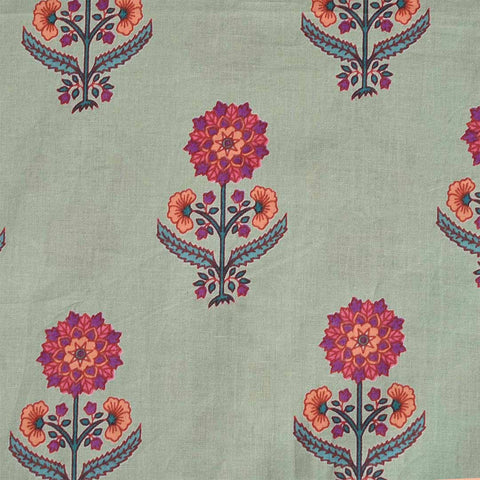 Pista Multiflower Unstitched Cotton Rajasthani Salwar Suit With Chiffon Dupatta