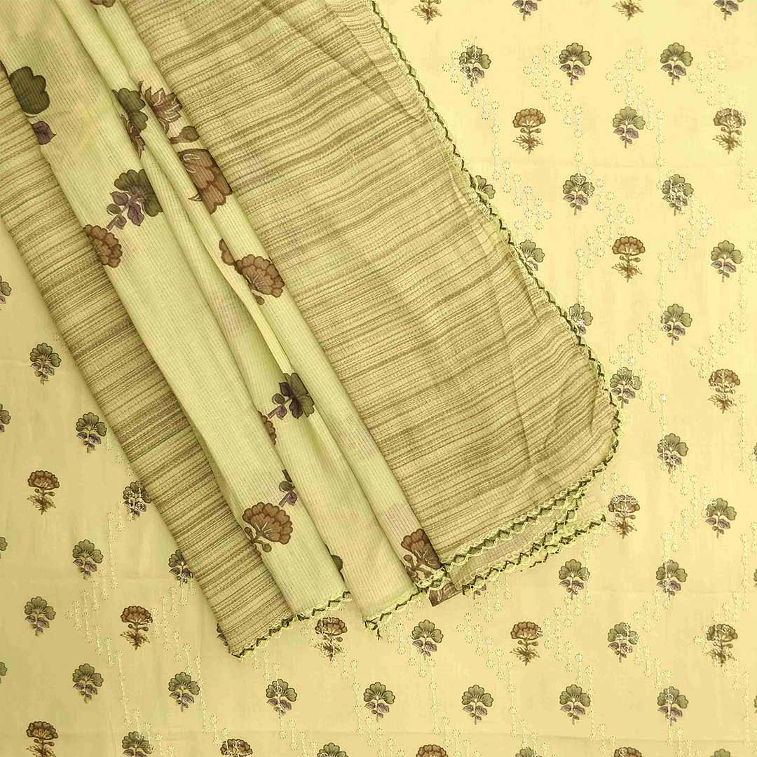 Pistachio Embroidery Unstitched Cotton Rajasthani  Salwar Suit With Malmal Dupatta