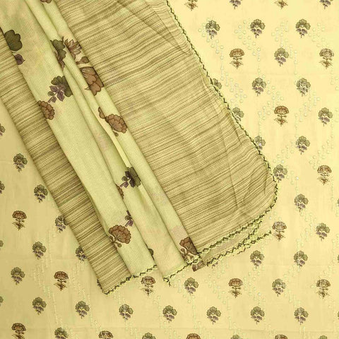 Pistachio Embroidery Unstitched Cotton Rajasthani  Salwar Suit With Malmal Dupatta