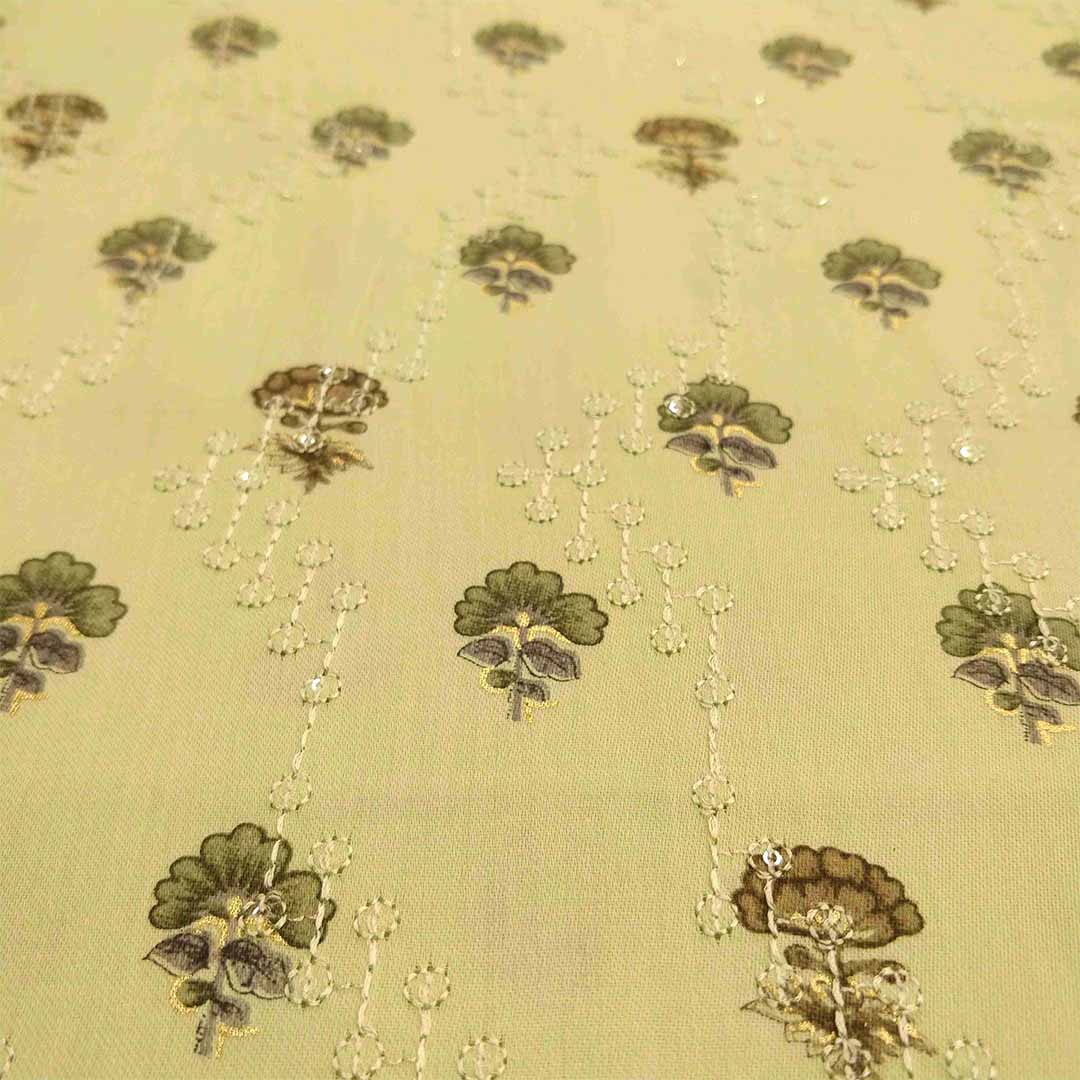 Pistachio Embroidery Unstitched Cotton Rajasthani  Salwar Suit With Malmal Dupatta